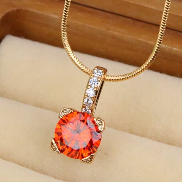 "Brilliant Red Round Pendant with Sparkling Bail in Gold Plated Finish, XPPT1719 - Picture 1 of 13